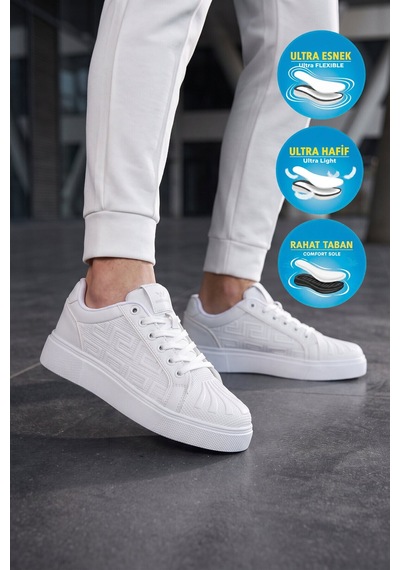 Walkway Beyaz Bağcıklı Kalın Tabanlı Rahat Şık Unisex Casual Yürüyüş Ve Spor Ayakkabı Sneaker 26201 G