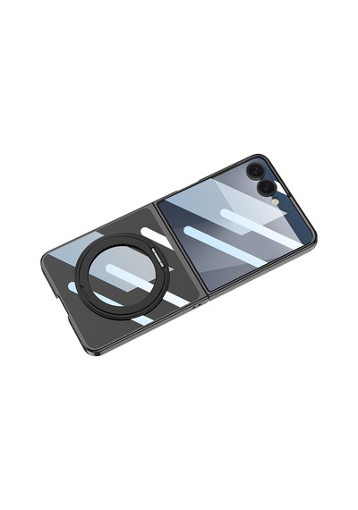 Zore Galaxy Z Flip 7 M-safe Şarj Özellikli Zore Kıpta Kpt-02 Standlı Kapak - Siyah