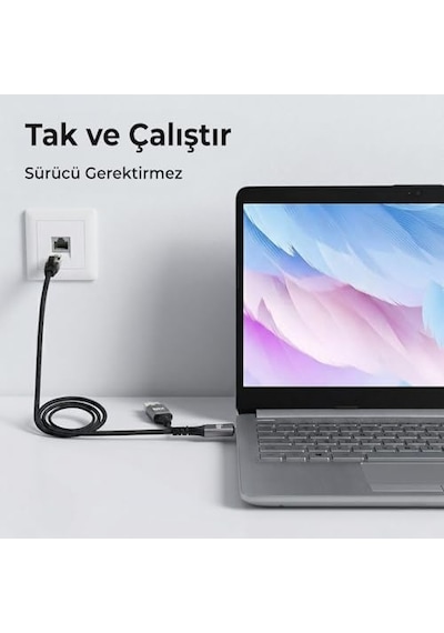 C6ac15 2in1 Usb-a & Type-c To Rj45 1000mbps Gigabit Ethernet Dönüştürücü Cat6 Kablo 1.5 Metre Thunderbolt 3/4/5, Mac/windows/ipad/android Uyumlu