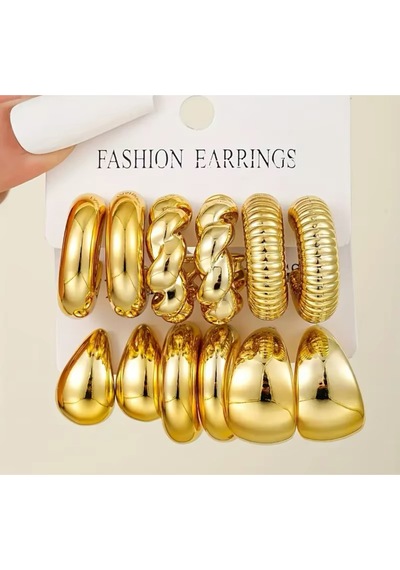 Girift Vintage Vallia 6 Adet Gold Küpe Seti Gold