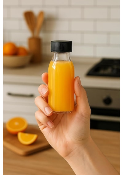 Ayrex 12 Adet 100 Ml Kilitli Siyah Kapaklı Şeffaf Detox Shot Şişesi 100 Cc Ginger Şat Beyaz Cam Şişe Diğer