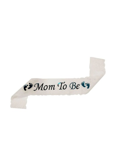 Mom To Be Beyaz Dantelli Mavi Kuşak 9x140 Cm Tüm Yaşlar