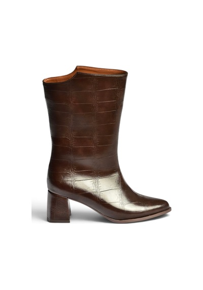 Fox Shoes Z758292511 Kahverengi Kroko Baskılı Kalın Topuklu Kadın Bot