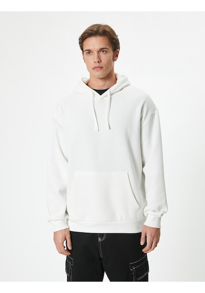 Koton Oversize Sweatshirt Kapşonlu Uzun Kollu Kanguru Cep Detaylı Şardonlu Beyaz 5wam70017mk Beyaz