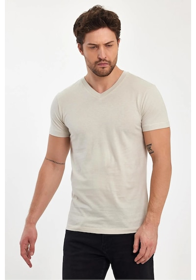 Erkek Compact Penye V Yaka T-shirt Taş