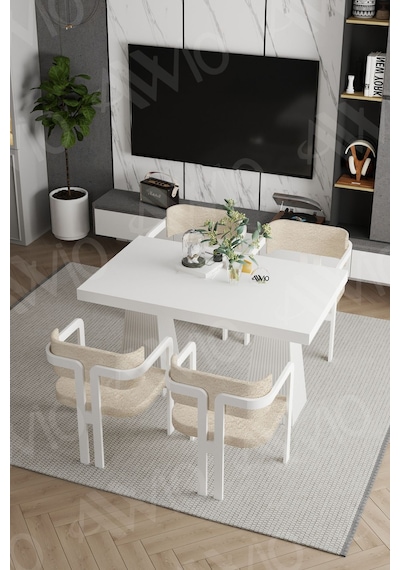 Avvio Lato Lake Mdf Ayak Tokyo Demonte Sandalye 80x120 Yemek Masası Mutfak Masası 4 Kişilik Beyaz
