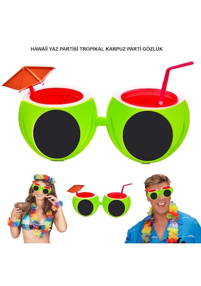 Karpuz Şekilli Tropikal Hawaii Yaza Merhaba Parti Gözlüğü Altın Ve Çok Renkli