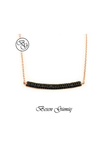 Oniks Taşlı Yay Kolye Rose - Gold -  Gümüş