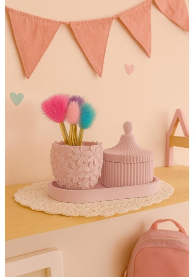 Çiçek Desenli Pembe 3 Lü Set