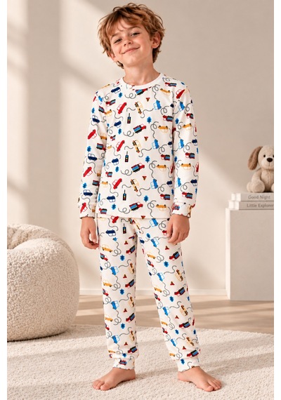 Free Beka Araba Desenli Bisiklet Yaka %100 Pamuklu İnterlok Kumaş Erkek Çocuk Uzun Kollu Pijama Takımı Çok Renkli Free Beka Araba Desenli Bisiklet Yaka %100 Pamuklu İnterlok Kumaş Erkek Çocuk Uzun Kollu Pijama Takımı Çok Renkli
