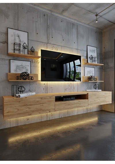 Resital Ledli Duvara Monte Tv Sehpası - Çam - W6017-6 Çam