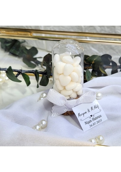 Kalp Şekerli Fanus Şişe Mantar Tıplalı Şişe Nişan Nikah 30 Adet