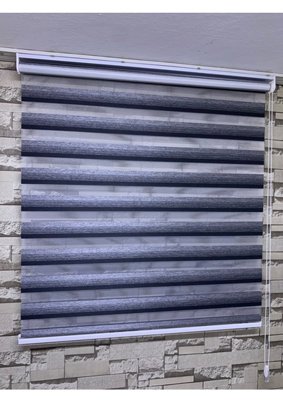 Siyah Gri Geçişli Zebra Perde (Etek Düz)