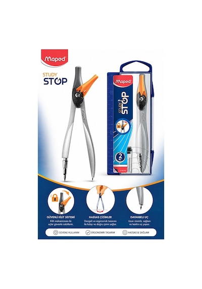 Metal Pergel Stop Uçlu 1 Adet Maped Study Stop 195110 Pergel Çizim Matematik Geometri Mimari Proje Turuncu
