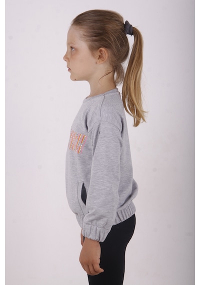 Toontoy Kız Çocuk You Wish Baskılı Sweatshirt Gri Melanj