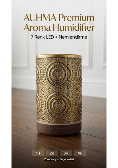 Auhma Humidifier Zaman Ayarlayıcılı 7 Farklı Led Işıklı Buharlı Hava Temizleyici Altın