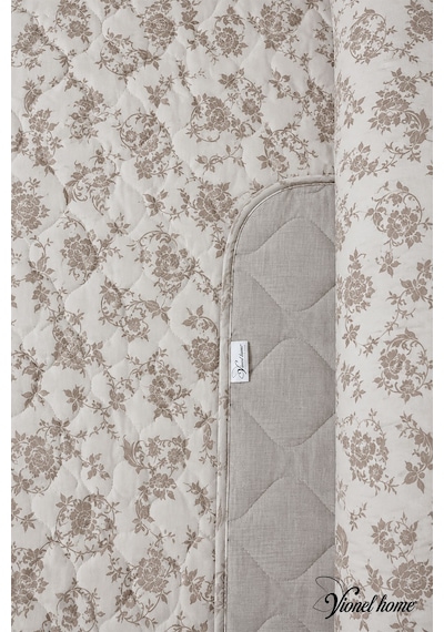 Lavinya Kapitone Tek Kişilik Yatak Örtüsü, Pike Seti, Çift Taraflı Kullanım, Çiçek Desenli 1 Adet Yastık Kılıfı , 160x220 Cm Bej