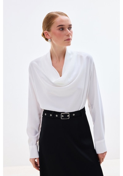 Sateen Degaje Yaka Bluz - Ekru-136736 Ekru