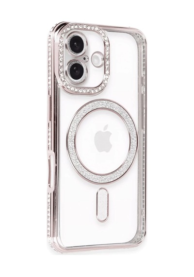 Apple Uyumlu iPhone 16 Plus Uyumlu Kılıf Joke Simli Magneticsafe Kılıf - Pembe