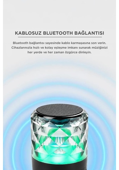 Premium Kamp Parti Ofis Bluetooth Hoparlör Rgb Işıklı D15 Siyah
