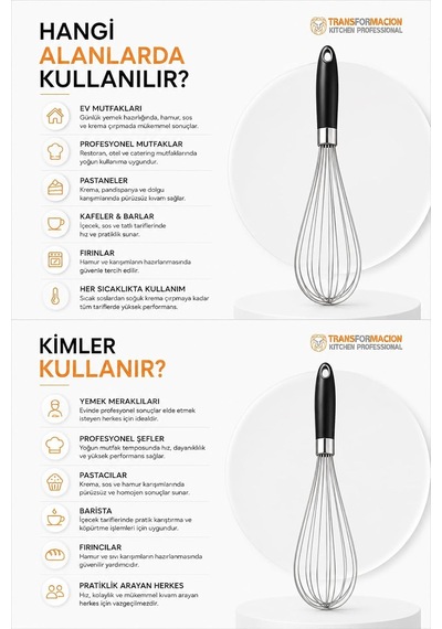 Transformacion 2 Adet Çelik Tel Çırpıcı Seti 29 Cm Ergonomik Saplı Yumurta Sos Hamur Karıştırıcı Profesyonel Diğer