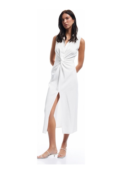 Koton Drape Detaylı Kolsuz Uzun Gömlek Elbise Kırık Beyaz 5sak80320pw Ekru