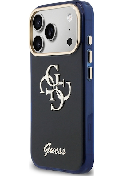 Apple iPhone 17 Pro Max Uyumlu Kılıf Guess Lisanslı Yazı Ve 4g Büyük Metal Logolu Tpu Kapak Mavi