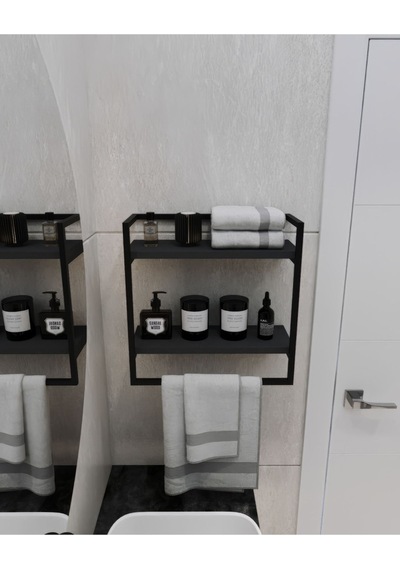 Aju Havluluk 2 Katlı Duvara Monte Raf Aksesuarlık Şal Askılığı Banyo Mutfak Düzenleyicii Antrasit