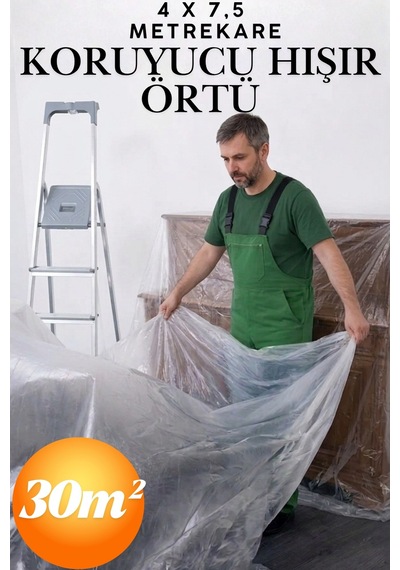 4x7,5 Metre Pratik Hışır Branda Örtü Ev Ofis Boya Badana İnşaat Tadilat Temizlik Naylonu Parke Zemin Mobilya Eşya Toz Kir Nem Koruyucu Kalın Ambalaj Naylon Branda Taşınma Örtüsü Zemin Koruyucu 50m² Beyaz Beyaz