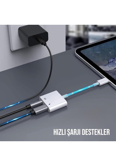 Lightning To 3.5mm Jack & Lightning Dönüştürücü Çift Çıkış Adaptörü Yüksek Ses Kalitesi Ve Hızlı Şarj Kulaklık Desteği Şık Ve Dayanıklı Tasarım