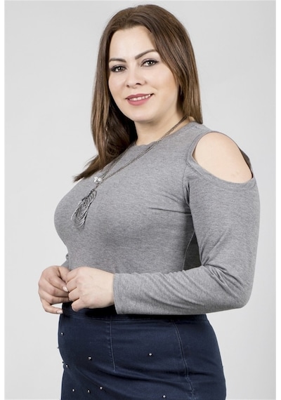 Myline Omuzları Açık Kolyeli Uzun Kol Tişört (532253685)
