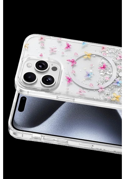 Onegif Apple İphone 15 Pro Max Uyumlu Misk Simli Magsafe Kapak - Desen 4