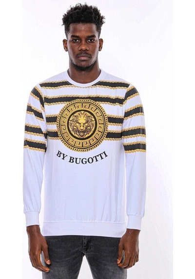Beyaz Baskılı Taşlı Bisiklet Yaka Sweatshirt - Wessi Siyah