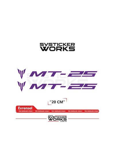 Yamaha Mt-25 Uyumlu Yazı Sticker Yüksek Kalite Özel Kesim Folyo 2'li Set Mor