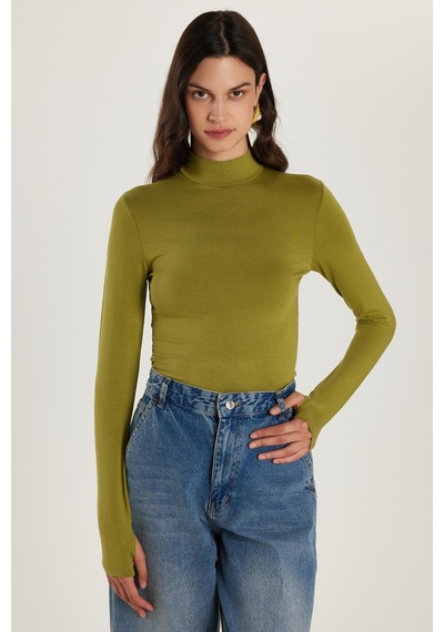 Tudors Kadın Regular Fit Klasik Kesim Viskon Kumaş Balıkçı Yaka Yeşil Bluz -34623 Yeşil