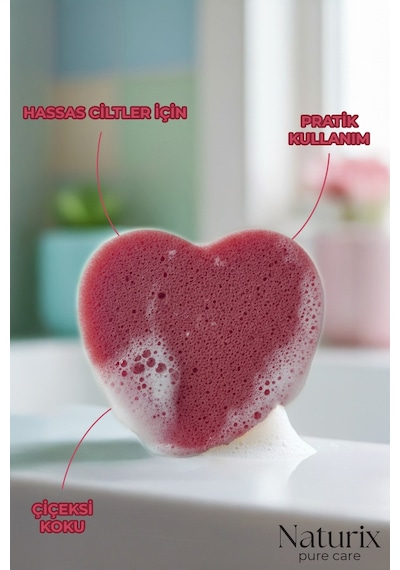 Kalp Şekilli Süngerli Sabun 130 Gr Peeling Etkili Sabun Çiçek