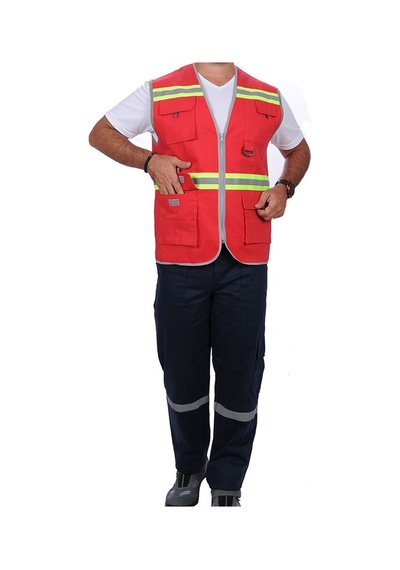 Formteks İşçi Çok Cepli Reflektörlü Alet Yeleği Kırmızı / Yeşil Kırmızı