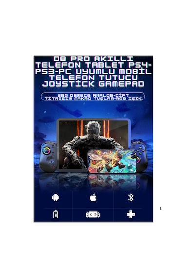 Turbo İle Teleskopik Oyun Denetleyicisi Titreşim Gamepad Android iOs Uyumlu  Ps3 Ps4 İçin Bt 5.2 D8 Pro