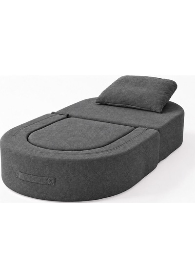 Homedius Sofa Bed Katlanır Yatak Olabilen Berjer Koltuk Puf Seti Antrasit