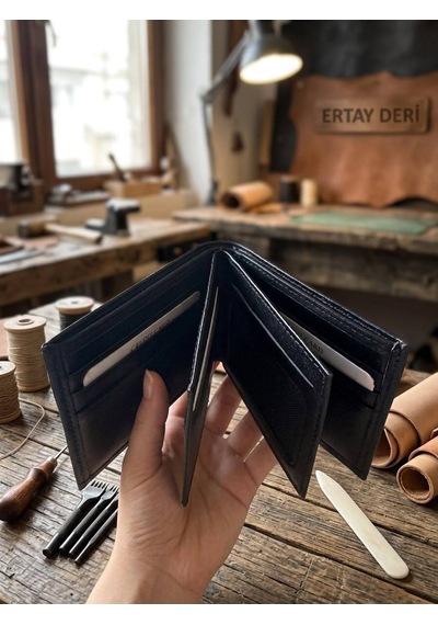 Ertay Deri % 100 Hakiki Deri El Yapımı Siyah Çok Bölmeli Cüzdan & Kartlıkk Siyahhh Açık Siyah