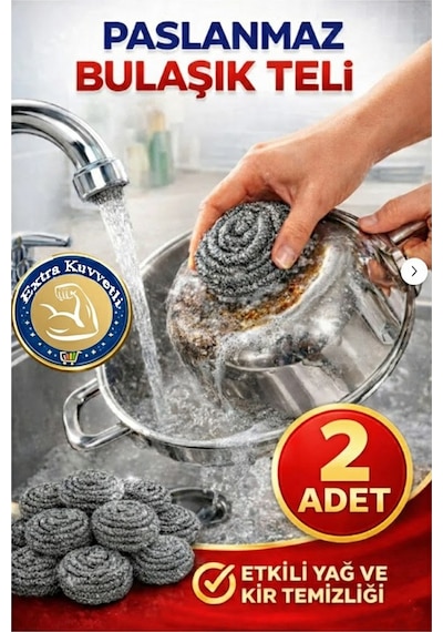 Bulaşık Teli Ovma Teli 2 Adet Pratik Ekonomik Toptel Sürtme Teli Lavabo Mutfak Banyo Temizlik Teli Sert Yüzey İçin