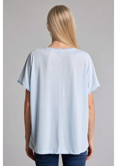 Defacto V Yaka Kısa Kollu İşleme Detaylı Açık Mavi Tişört H8387ax26hsbe343 Mavi-be343
