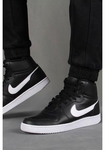 Nike Ebernon Mid Triple Leather Erkek Sneaker Hakiki Deri Bilekli Spor Ayakkabı Siyah