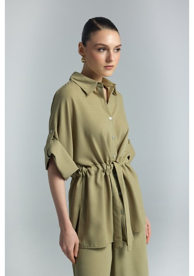 Beli Bağlamalı Kimono Gömlek - Haki-137290