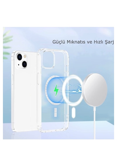 Apple iPhone 15 Uyumlu Magsafe Kablosuz Sarj Özellikli Seffaf Kilif