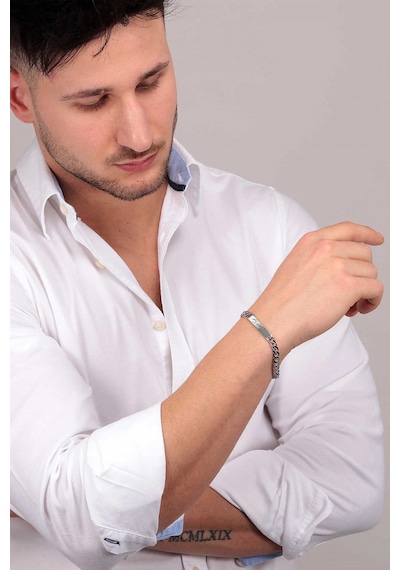 K. Atatürk İmzalı Unisex Kadın Erkek Paslamnaz Çelik Bileklik Scb90 Beyaz