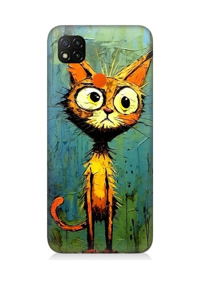 Xiaomi Redmi 9c Uyumlu Meraklı Şapşik Kedi Desenli Silikon Kılıf