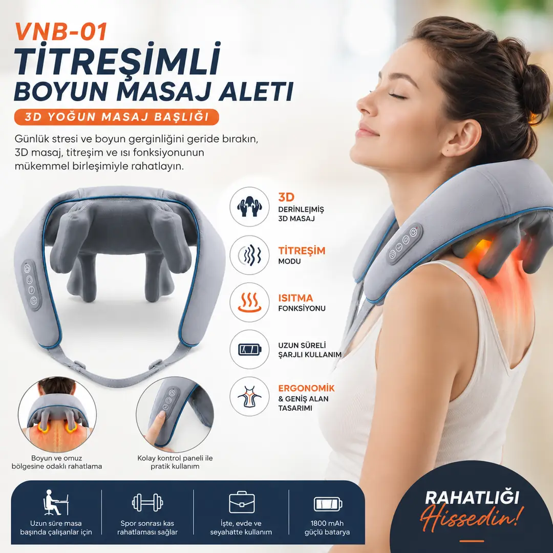 Titreşimli Omuz Ve Boyun Masaj Aleti Isıtıcılı 3d Yoğun Masaj Başlığı