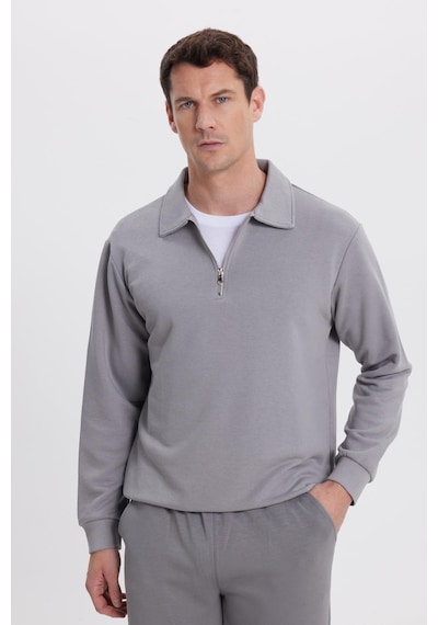 Tudors Erkek Relax Fit Rahat Kesim Pamuklu 3 İplik Fermuarlı Polo Yaka Gri Sweatshirt-41823 Gri Tudors Erkek Relax Fit Rahat Kesim Pamuklu 3 İplik Fermuarlı Polo Yaka Gri Sweatshirt-41823 Gri