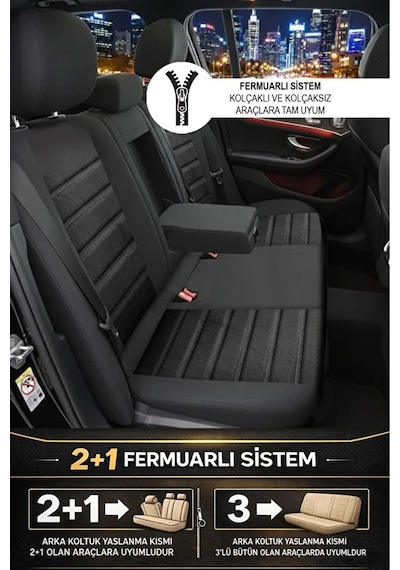 Hyundai İ20 2010 2020 Uyumlu Kumaş Alcantara Oto Koltuk Kılıfı Siyah